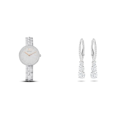 Swarovski Cosmopolitan watch, metal bracelet, silver-colored, stainless steel & Attract Trilogy earrings, white, rhodium-plated on sale